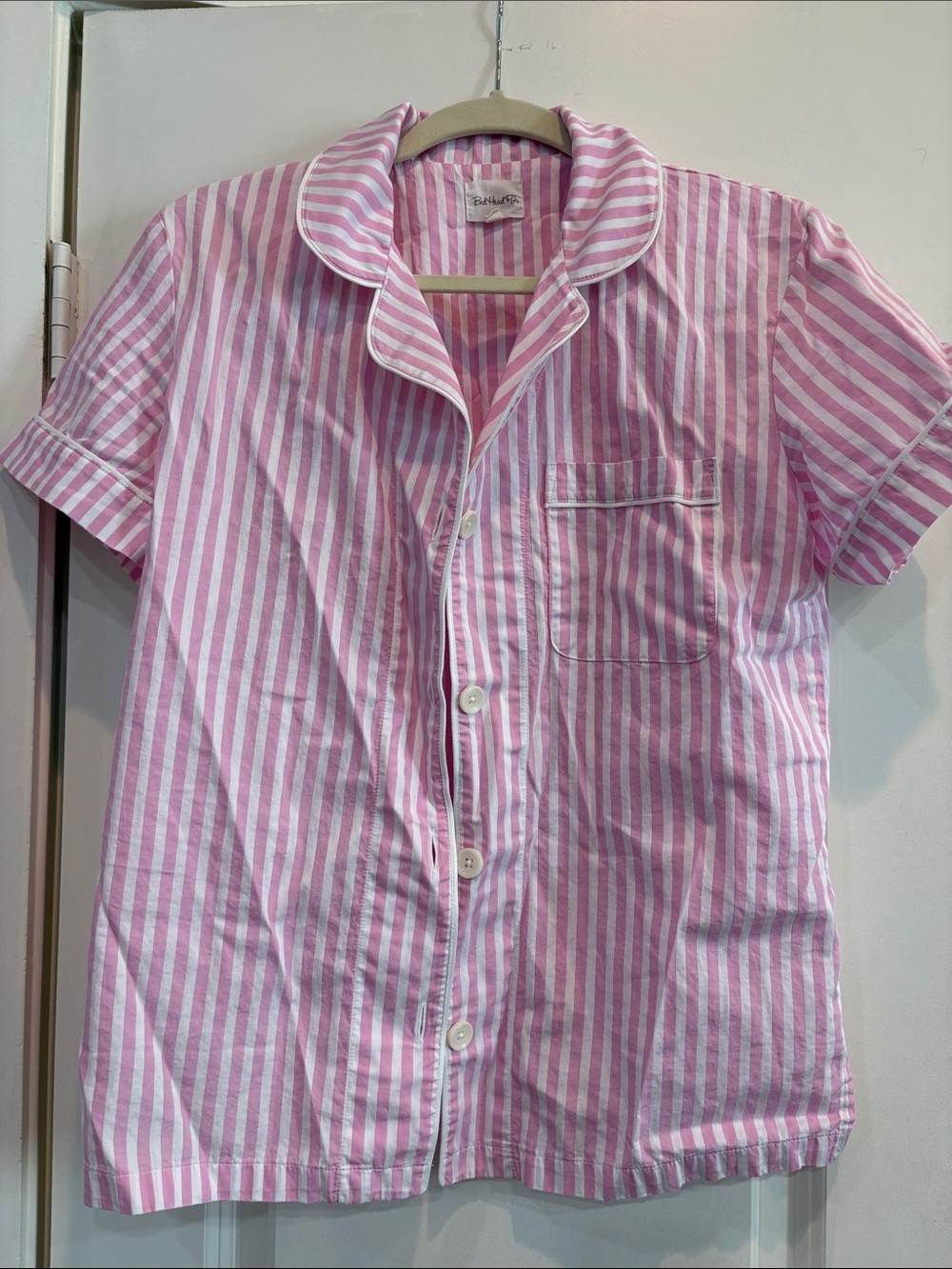 BedHead Pink & White Striped Short-Sleeve Button-Down Pajama Set- 100% cotton